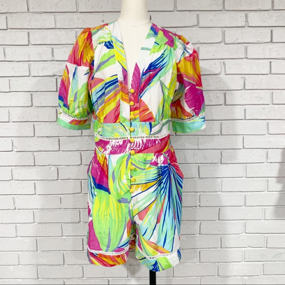 Farm Rio Women’s Rainbow Leaves Cotton Romper - Picture 1 of 13